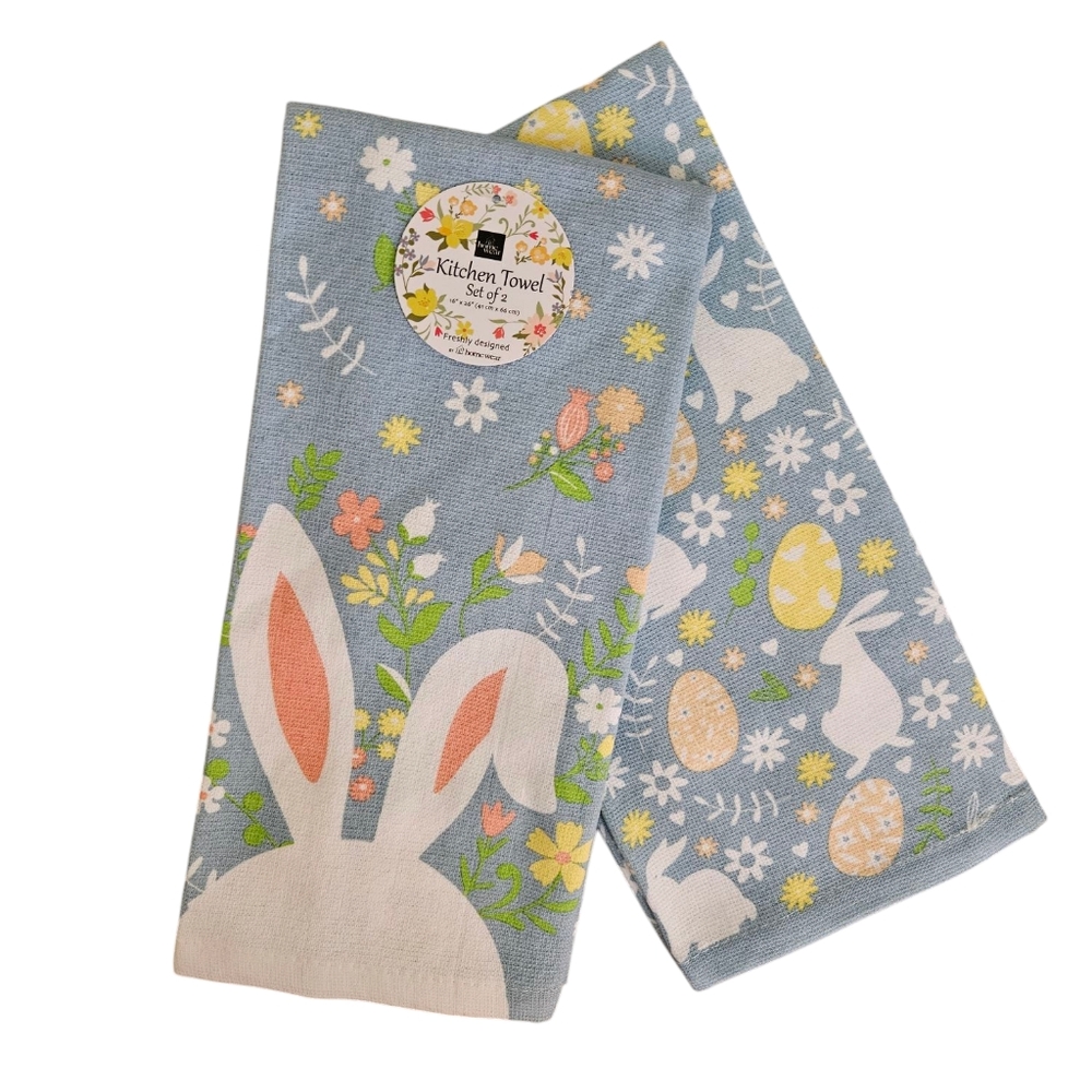 NWT Homewear Easter Bunny Ears/Easter Eggs 2-pc Kitchen Towels Set